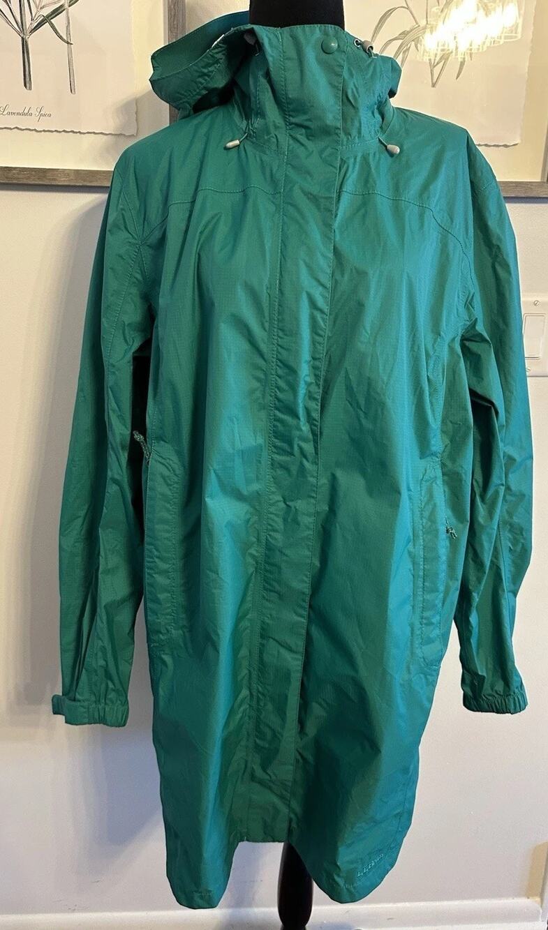 L.L. Bean Waterproof Shell Hoodie Parka Green Women's Size XL Outdoor Rain Coat